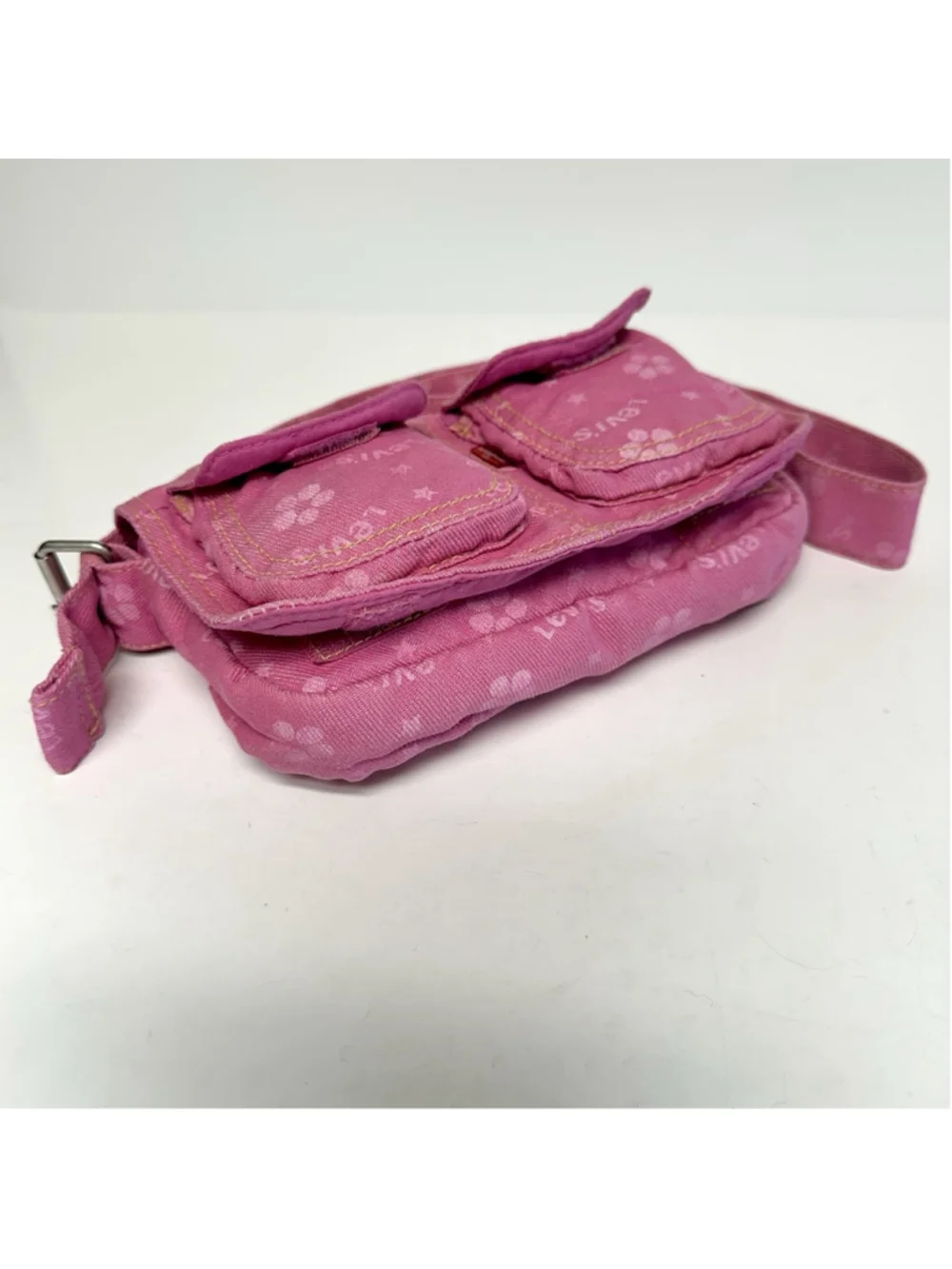 Vintage Levis Pink Denim Utility Shoulder Bag Y2K Cargo Purse Floral Print
